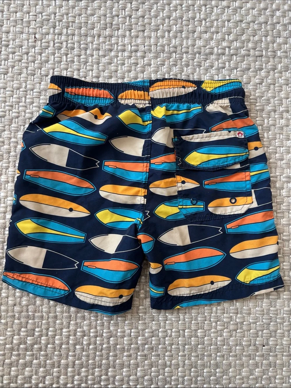 Appaman Navy Swim Trunks with Blue, Orange, Yellow, Cream Surfboards